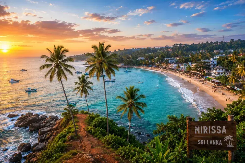 Tropical Sri Lankan beach with palm trees